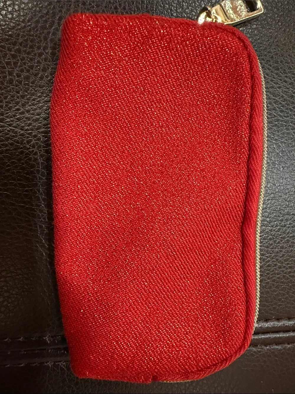 Coach Red Zip Card & Key Pouch with Gold Logo